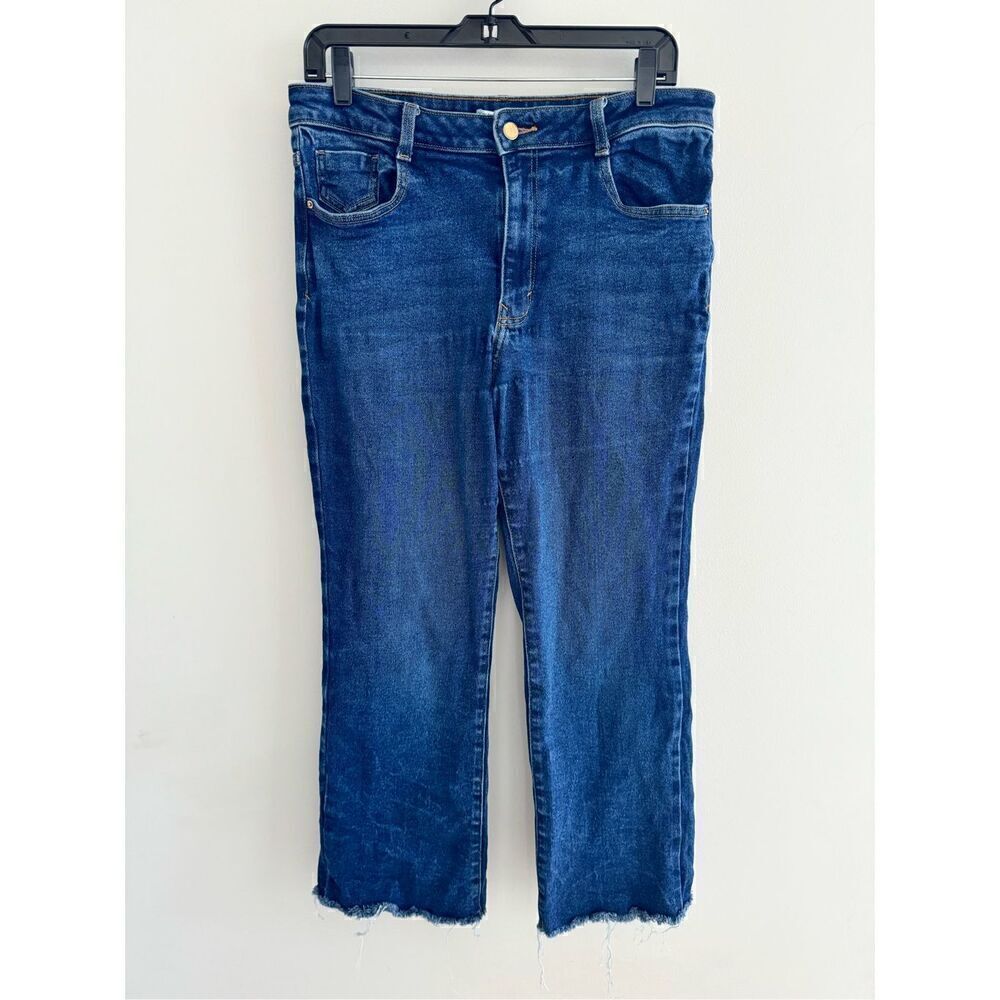 Zara Dark Denim Raw Hem Straight Ankle Length Jeans, Women’s Size 10